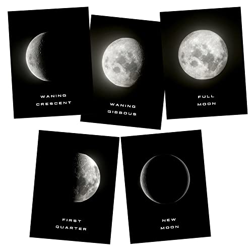 Artery8 Celestial Phases of the Moon Lunar Astronomy Astrology Home Decor Premium Wall Art Poster Pack of 5