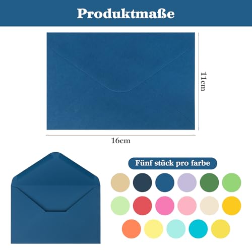 Nhgkju Farbige Briefumschläge, 85 Stück Bunte Briefumschläge in 17 Farben (16x11cm), Hochwertige Farbige Umschläge für Geschenke, Geburtstage, Hochzeiten und Partys