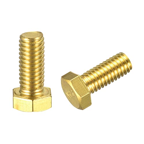 Image of uxcell Brass Hex Bolts, 3 /8-16x7 /8 2pcs Fully Thread Grade 4.8 Solid Brass Hexagon Head Bolt Machine Screws for Machinery