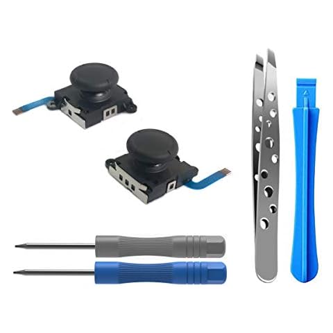 ElecGear [New Edition] 2PCs Replacement Analog Sensor Joystick for Nintendo Joy-con Controller and Switch Lite, Left and Right 3D Thumb Stick Rocker with Cap, Teardown Repair Tool Kit (Black/Black) Cover