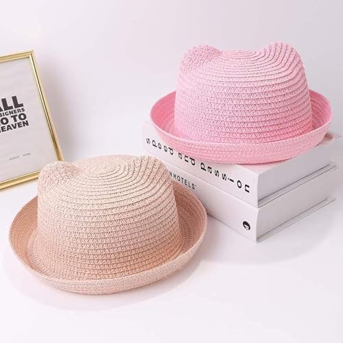 Strohhut, niedlicher Babyhut mit Ohren, Sommerhut für Mädchen, Jungen, Sonnenschutz, Sonnenhut, Strandhut