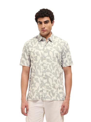 Image of THE BEAR HOUSE Men's Blue Tailored Fit Full Sleeve Cotton Printed Shirt