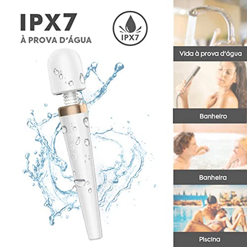 Massageador Corporal Varinha Mágica Grande Super Potente Coluna Costas 9000 Rpm USB Branco