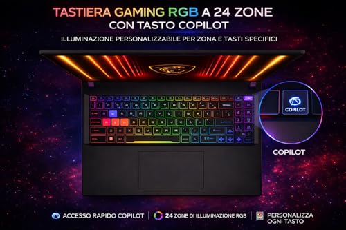 Vector 16 HX AI Notebook Gaming Intel Core Ultra 9 275HX, RTX 5070 Ti 12GB GDDR7, 32GB RAM, 1TB SSD, 16" QHD+ IPS 240Hz, Thunderbolt 5, WiFi 7, Tastiera RGB 24 Zone, Windows 11, AI Laptop - Notebook - Immagine 5