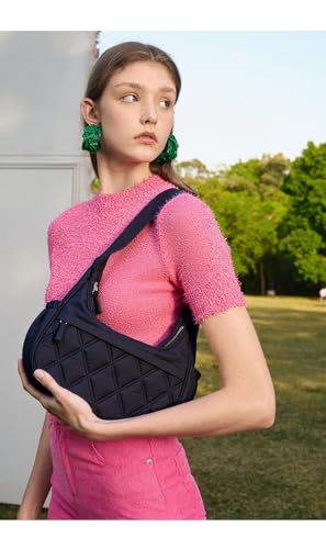Image of JANKS Small Puffer Crescent Shoulder Bag for Women, Nylon Quilted Puffy Crossbody Purse, Cute Hobo Shoulder Handbags