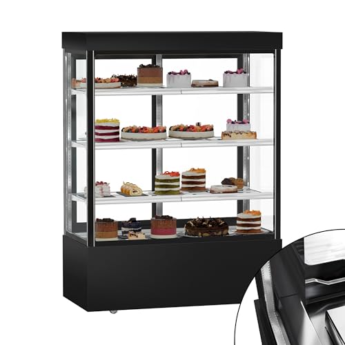GGM Gastro | KTG157SM MADRID - Vitrina para tartas y refrigeradores (1500 mm, doble acristalamiento, con 3 estantes), color negro mate