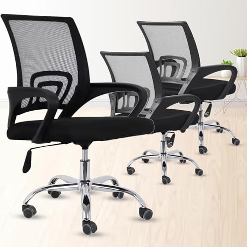 Image of Casa Copenhagen (Pack of 3 Ergonomic Desk Mesh Computer Chair with Lumbar Support Armrest Executive Rolling Swivel Adjustable Mid Back Office Chair - Midnight Black