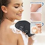 Exfoliating Gloves 2 Pcs, Exfoliating Body Scrubber for Bath Shower Exfoliation, Body Scrub Exfoliator Loofah Sponge for Dead Skin Remover, Korean Exfoliating Mitt (Black & Blue) - Image 4