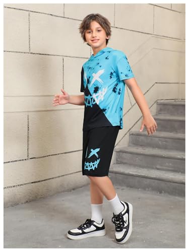 Image of WDIRARA Boy's Two Piece Graphic Print Hooded Neck Tops and Track Shorts Clothing Set