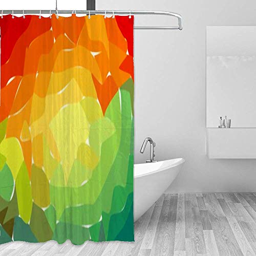 Rideau de douche lavable en machine imprimé paysage vert avec crochets baignoire polyester - 5