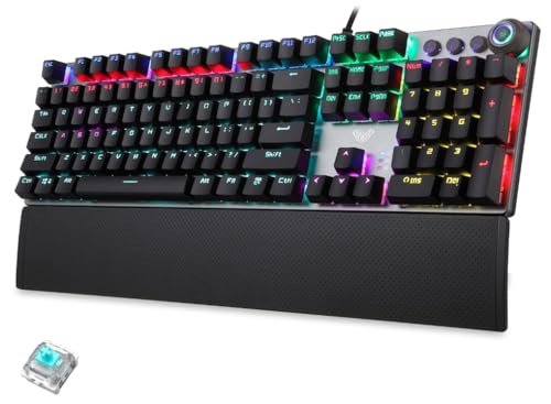 AULA F2088 Wired Mechanical Gaming Keyboard,RGB Backlit Keyboard,Volume Controls,Removable Wrist Rest,10 Independent Multimedia Keys Cool Square Keys,Macro Programmable Computer Keyboards