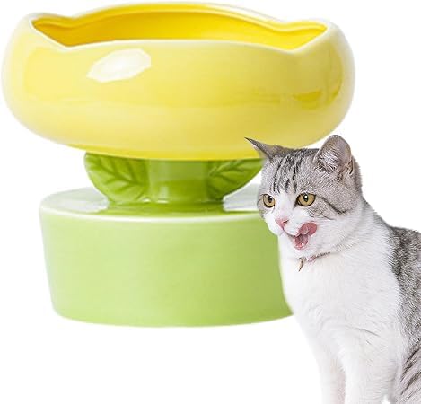 Wnicek 花の形の子猫用フード給水器 キャットボウル高架セラミック 子犬の水飲みボウル用頸椎保護食器 犬の頸椎保護フィードトレイ子猫子犬屋内用 中型犬用頸椎ガードフード給水器 猫 餌台 猫 ウォーターボウル 食べやすい 吐き戻し防止 陶製 大容量 犬