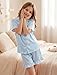 Mikrdoo Girls Silk Pajamas Fashion Satin Short Sleeve Sleepwear Summer 2 Pieces Cute PJs, Blue Stripes,Size 10 Years