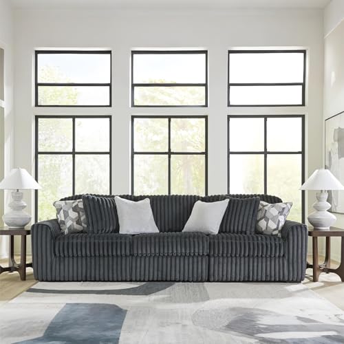 Image of Signature Design by Ashley 3-Piece Sectional Couch for Living Room, Gray | 100% polyester jumbo corduroy, Anti-sag platform foundation, 127 in wide, Gunmetal gray, Midnight-Madness Series