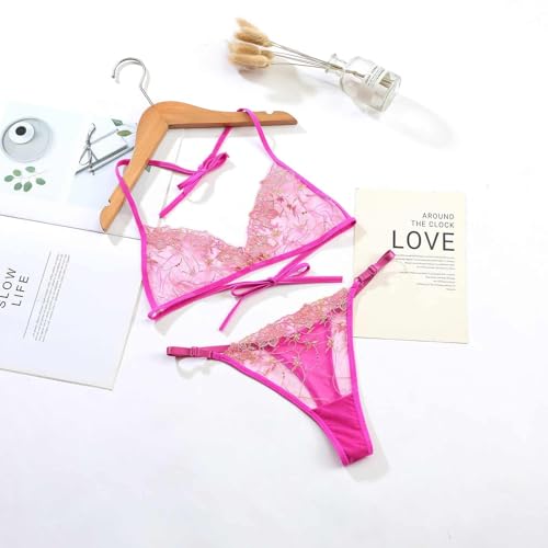 Image of SSoShHub Women Lingerie Set Lace Teddy Strap Babydoll Bodysuit Embroidery Bra and Panty Set