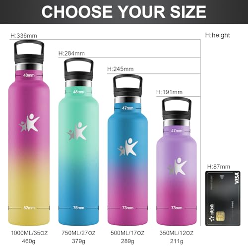 KollyKolla Trinkflasche Edelstahl Kinder 500ml, Thermoskanne BPA-Frei, Auslaufsichere Isolierflasche Doppelwandig, Kohlensaeure Geeignet, Wasserflasche Edelstahl für Fitness, Schule, Outdoor