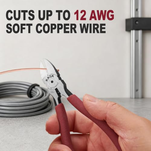 Image of KATA 6 Inch Wire Cutters, Flush Side Cutters for 12 AWG Soft Wire, Crafting | Spring Loaded Metal Snipper, Diagonal Cutter Plier for Jewelry Making, Zip Ties, Floral Wire, Plastic Sprues, Home DIY Repair