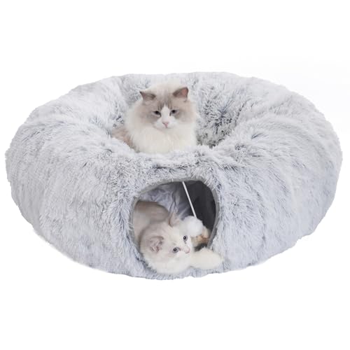 One PETS-TOP Katzentunnel Rund Mit Schlafplatz, Katzentunnel XXL Große Katzen, Rascheltunnel Für Katzen, Katzen Tunnel XXL Ultra weiche Runde Donut Form mit Spiel