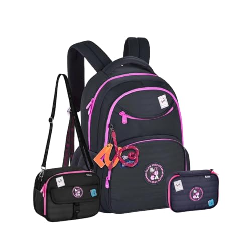 Kit Mochila Costas Luluca Lancheira Estojo Box Escolar Teen Preto
