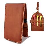 shoowyees Quality Leather Golf Scorecard Holder - Crazy Horse Leather Yardage Book Cover Golf Yardage Book Golf Scorecard Book with Free Pencil and Stat Tracker Sheet (Brown)
