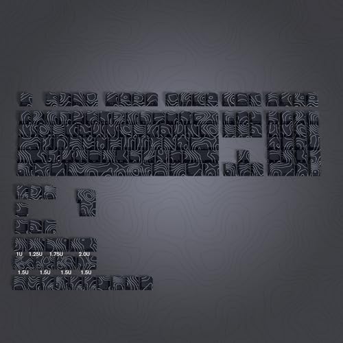 Image of dagaladoo Double Shot PBT Keyboard keycaps Set,Black Topographic,Shine Through Custom keycap,Side Printed keycaps dye sub,Cherry Profile keycap for TKL US Layout Mechanical Keyboard(134keys)