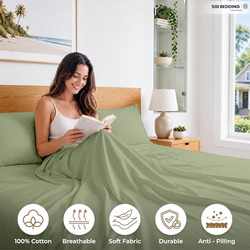 Image of SGI bedding 100% Egyptian Cotton Sheets Full XL Size - 600 Thread Count Sheets Set, Soft, Cooling, 15 inch Deep Pocket, Luxury Hotel Bedding, Breathable, Durable - Moss