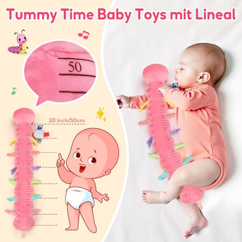 Baby Spielzeug 0 3 6 Monate Raupe Musikspielzeug, Montessori Sensorik SpielzeugBaby Geschenk Mädchen mit Lineal Greifling Rassel Spiegel, Babyspielzeug Neugeborenen Geschenk, Tummy Time Baby Toys