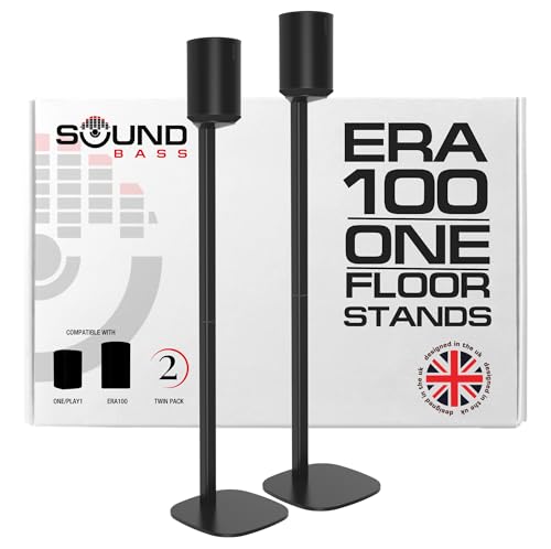 Sound Bass ERA100 Floor Stand, Twin (2pcs), Compatible with Sonos ERA 100, Sonos One or Play 1 Speakers, Accessories Included. Designed in The UK, Double, Pair (Black)