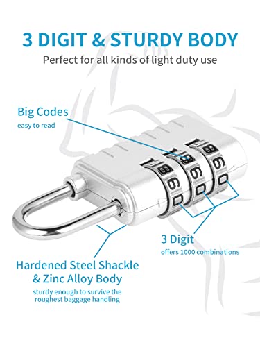 3-Digit Small Combination Lock For Locker - 4Pack Resettable Luggage Locks For Travel Backpack Suitcase - Gym Employee Locker Lock Combo Padlock #TOP4
