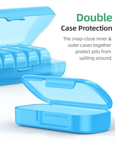 Image of PULIV Weekly Pill Organizer with Large Capacity, Dual Protection Pill Box 7 Day, Arthritis Friendly Pill Case Easy to Open, Medicine Organizer for Vitamins, Medications, Fish Oils, Supplements (Blue)