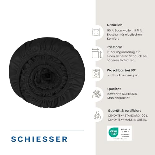SCHIESSER Spannbettlaken 180x200 cm | 95% Baumwolle 5% Elasthan | Schwarz – Ansicht 2