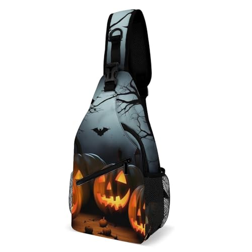 Mochila tipo Sling con diseño de calabazas de Halloween