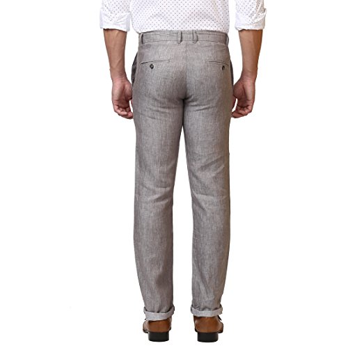 Image of Parx Linen Checkered Grey Slim Fit Trouser for Men