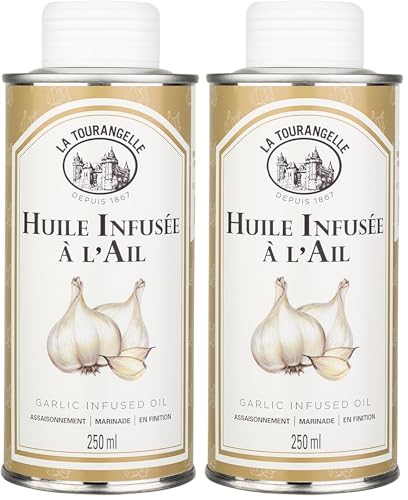 La Tourangelle - Huile infusée à l'ail - Véritable infusion naturelle - Goût naturel et authentique - Sans arômes ajoutés - 250ml (Lot de 2)