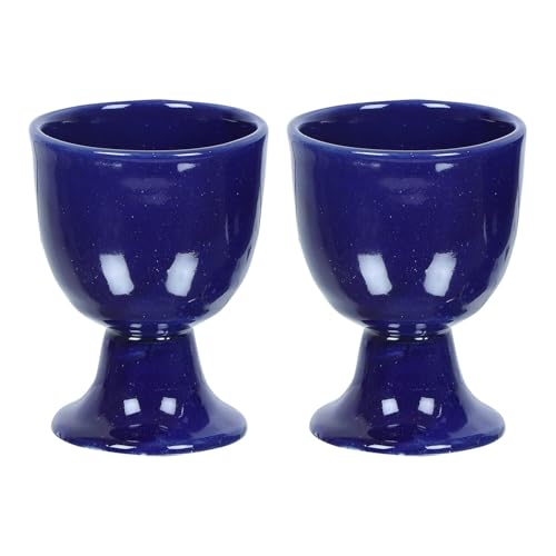 Image of QIMACPLUS Ceramic Soft Boiled Egg Holder Set | Durable, Stylish Egg Holder for Breakfast | Set of 2 (Blue)