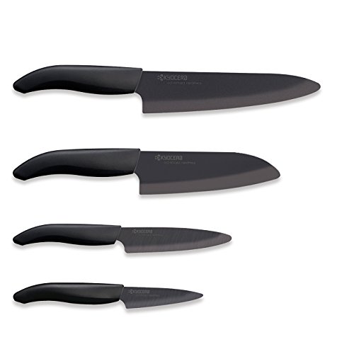 Kyocera Revolution Kitchen Knife Block Set, Blade Sizes: 7-Inch, 5.5-Inch, 4.5-Inch, 3-Inch, Black #TOP1