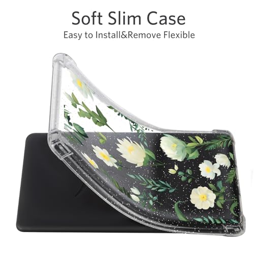 Image of CoBak Case for 6 inch E-Reader Cases (2024 & 2022, 11th Gen) - Ultra-Slim Soft TPU Transparent Cover?Lightweight & Durable Protector,Green Flowers