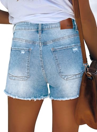 Image of onlypuff Womens Jean Short Cut Off Denim Shorts High Waist Ripped Distressed Stretchy