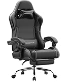 Ergonomic Gaming Chair with Footrest, Heavy Duty 330lbs Office Chair, Massage Lumbar Support, Adjustable Height & Headrest Pillow, Comfortable for Back Pain Relief, Streaming, Long Gaming, Black