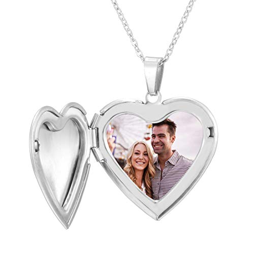 Personalized Polished Love Heart Locket Pendant Necklace That Holds Pictures in Polished Memory Photo Lockets Stainless Steel Engraved Any Text & Symbols Birthday Gifts Customized for Women Girls
