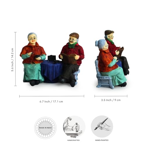 Image of ExclusiveLane 'Chit-Chatting Old Couple' Decorative Couple Showpiece for Home Dcor (Resin, 6.7 Inch, Multicolor) | Showpiece for Living Room for Gift for Husband Wife Grandparent Statue