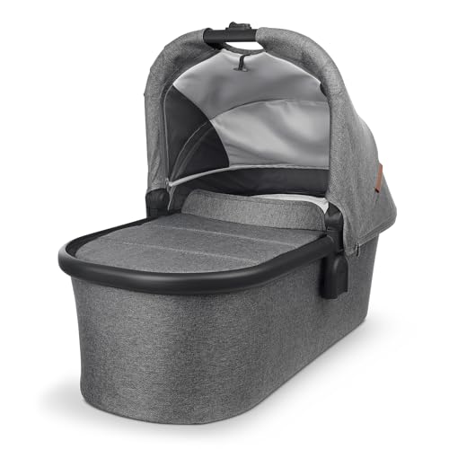 Image of UPPAbaby Bassinet/Compatible with Vista, Cruz, Ridge, Minu Strollers/Overnight Sleep Solution/Mattress, Sheet, and Bug Shield Included/Greyson (Charcoal Mélange/Carbon Frame)