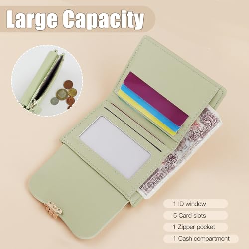 Small Ladies Wallet, Cute Flower Slim Wallets for Women Bifold Card Holder Wallet Compact Mini Wallets Coin Purse with ID Window (White)3