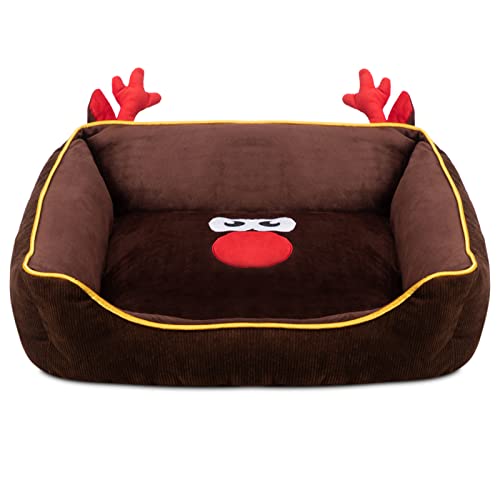Hollypet Pet Dog Bed Rectangle Plush Dog Cat Bed Self-Warming Pet Bed, Brown Deer