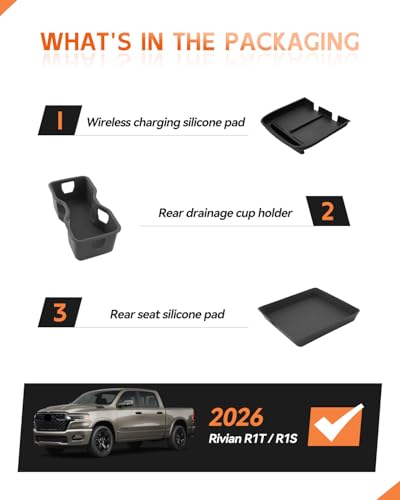 Image of CDEFG 3PCS for 2022-2025 2026 Rivian R1T / R1S Center Console Cup Holder Insert & Wireless Charing Pad & Center Console Armrest Organizer Tray Silicone Mat Accessories