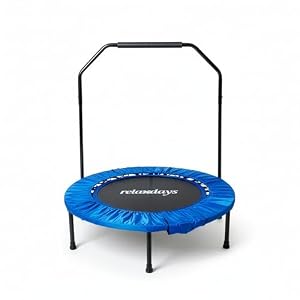Relaxdays fitness trampoline, opvouwbaar met stang, Ø102 cm, blauw, tot 120 kg, indoor, voor volwassene, 113x102x102 cm