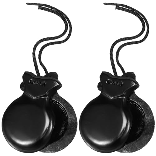Milisten Spanish Castanets Black Wooden Castanets Flamenco Dance Castanets with String Spanish Hand Percussion Instruments Finger Castanets