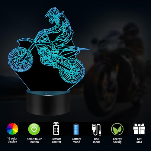 Menomino Dirt Bike Gift 3D Night Light, 16 Colors Changes Remote Control Motocross Lamp thumb #4