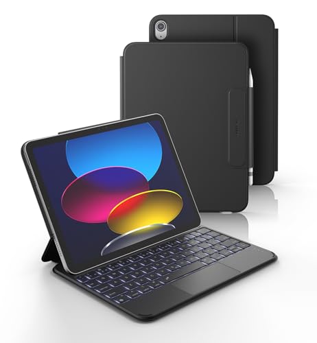 Dexnor for iPad (A16) 11th/10th Generation Case with Keyboard Ultra-Light Magnetic Detachable Folio Keyboard Cover Multi-Touch Trackpad Backlit for iPad 10th Gen 10.9 (2022)/11th Gen (2025) Black
