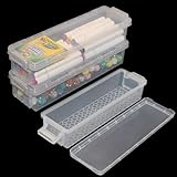 Chistepper 2 Packs Extra Long Pencil Box Large Capacity Pencil Case Clear Plastic Storage Container Long Paint Brush Storage Box Plastic Pencil Holder with Latching Lids